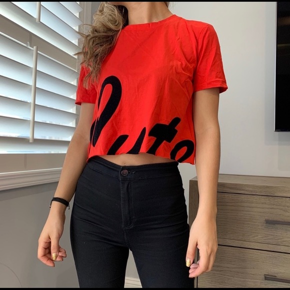 Zara Trafaluc “Cute” Crop Top Tee - Picture 1 of 5